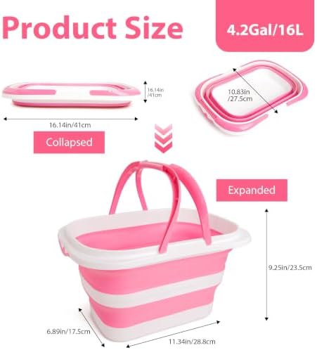 Collapsible Mop Bucket 4.2 Gallon-Pink White - Image 2