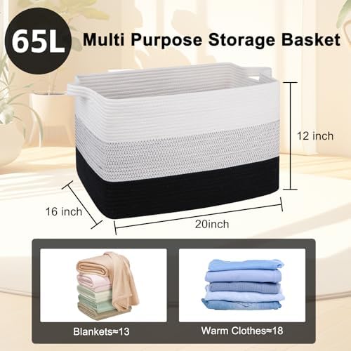 OIAHOMY Large Blanket Basket, 65L Cotton Rope Woven Laundry Basket, Toy Bin - Image 3