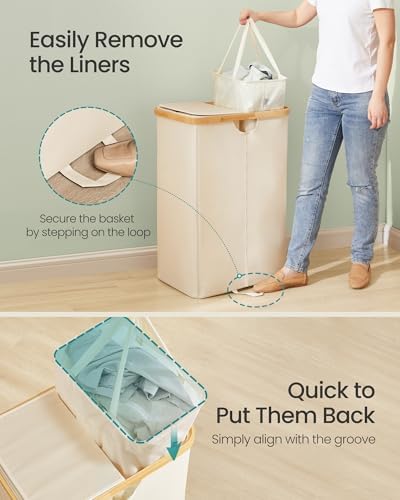 SONGMICS Laundry Hamper with 2 Lids, 150L Laundry Basket，2 Compartments - Image 5