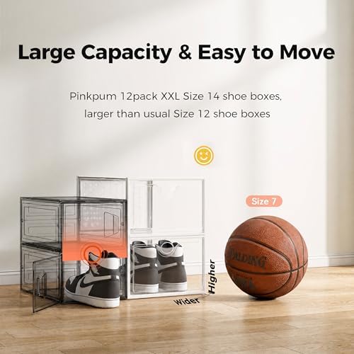 Pinkpum XXL 12 Pack Shoe Storage Box Clear Plastic Stackable Shoe Organizer - Image 4