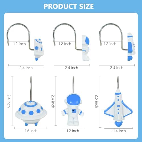 12-Piece Outer Space Galaxy Rocket Planet Shower Curtain Hooks - Image 5