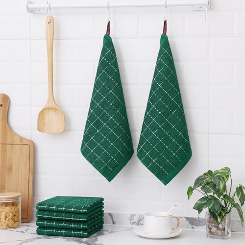 Homaxy 100% Cotton Terry Kitchen Dish Cloths, 7 Pack, Dark Green - Image 5