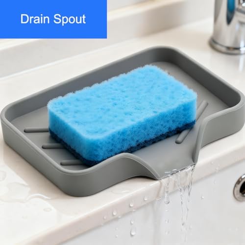 Sponge Holder with Drain Spout for Kitchen Sink, Dish Sponge Tray - Image 2