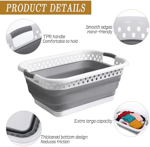 2 Pack Collapsible Laundry Baskets, 11 Gallon 42L Collapsible Laundry Clothes - Image 3