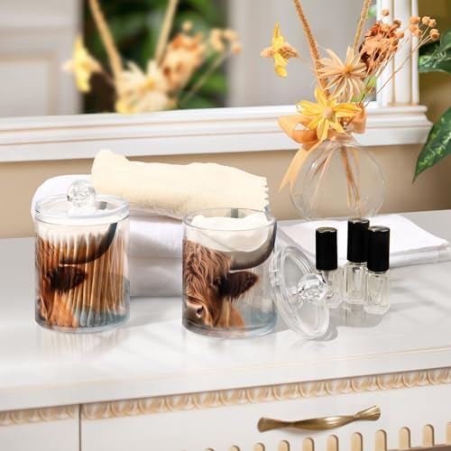 4 Pack Apothecary Jars Bathroom Highland Cow Qtip Holder Dispenser Clear - Image 7