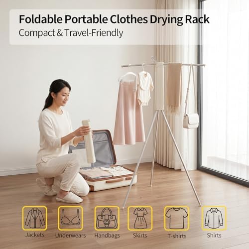 BIREN Foldable Clothes Drying Rack Tripod Clothes Rack Heavy Duty Clothing - Image 2