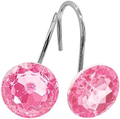 Pink Diamond Crystal Bling Shower Curtain Hooks Rings by MitoVilla