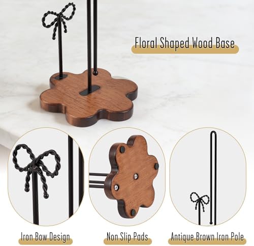 Wood Paper Towel Holder Countertop, Floral Wood Base - Image 4