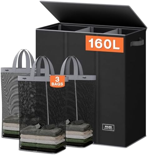 SOLEDI 160L Laundry Hamper 3 Section, Extra Large Laundry Hamper by SOLEDI