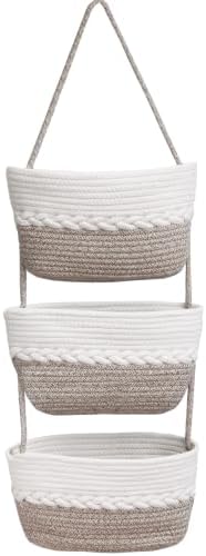 Over the Door Hanging Basket for Organizing 3 Tiers Woven Cotton Rope Wall by ililmmoe