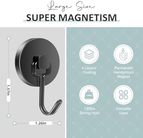Neosmuk Magnetic Swing Hooks, 130lb Cruise Black Hooks, 6 Pack - Image 5