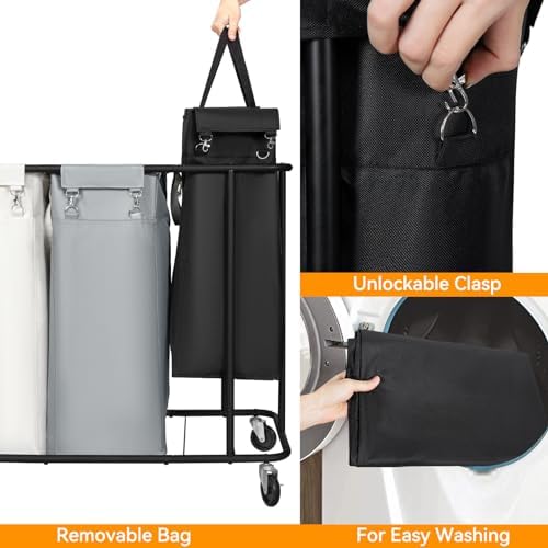 WOWLIVE Laundry Hamper 3 Section, 260L Rolling Laundry Basket - Image 5