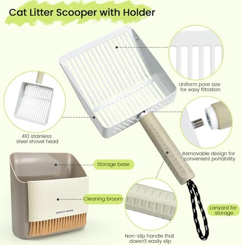 Cat Litter Scoop with Holder, Stainless Steel, Non-Slip Handle - Image 3