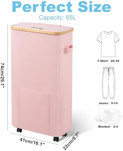Vincona Laundry Basket with Wheels, Tall Dirty Clothes Hamper on Wheels - Image 2