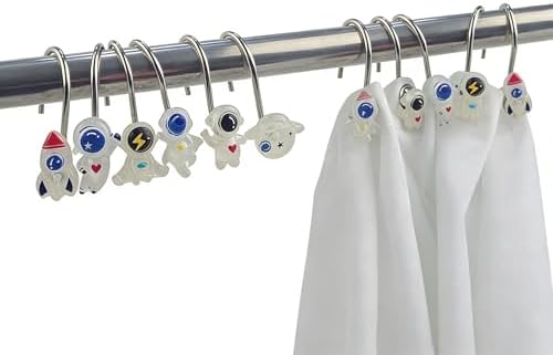 Two Fish Home Fashions Set of 12 Decorative Spaceman Resin Shower Curtain Hooks - Image 4