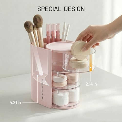 Qtip Holder, Vanity Makeup Brush holder, Sage Green Bathroom Canisters Dispenser - Image 3