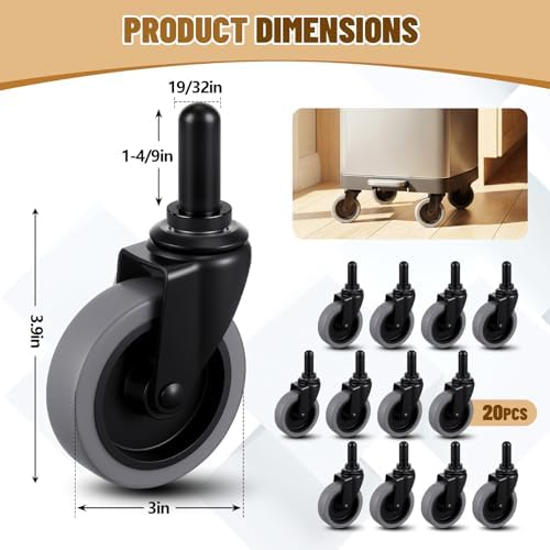 Aurelema 20 Pcs 3" Mop Bucket Casters Replacement, 3 Inch Swivel Stem Caster - Image 2