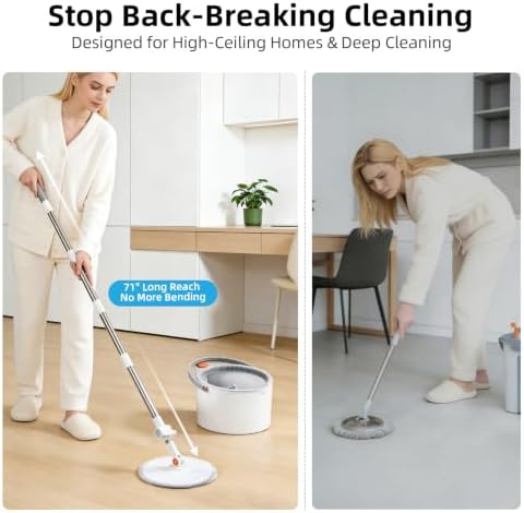 3-in-1 Spin Mop and Bucket Set, Clean Water Separation, 71 in Handle - Image 2