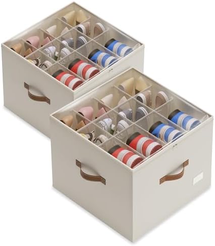 Vincona Shoe Organizer for Closet, 2 Pack Foldable Shoe Storage Bins by Vincona