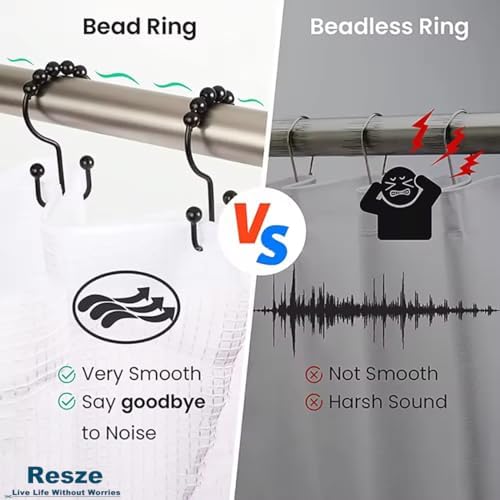 Resze 12 PCS Black Plastic Double Shower Curtain Hooks, Shower Curtain Liner - Image 5