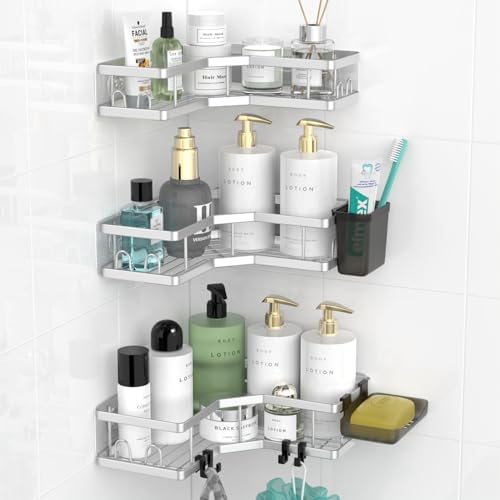 AKTECKE Corner Shower Caddy Bathroom Organizer: Adhesive Shower Rack Bathtub - Image 3