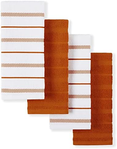 KitchenAid Albany Kitchen Towel 4-Pack Set, Honey Orange/White by KitchenAid