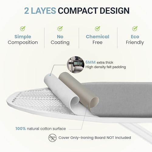 UniSimp Ironing Board Cover and Pad 18"x54" Extra Thick Natural Cotton - Image 3