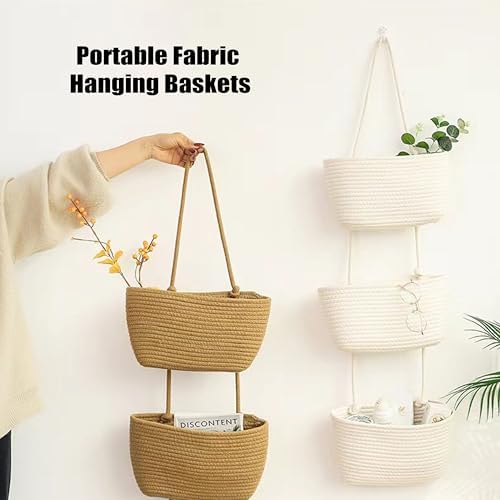 AARAINBOW Wall Hanging Cotton Baskets, Large 3 Tier Decorative Basket - Image 6