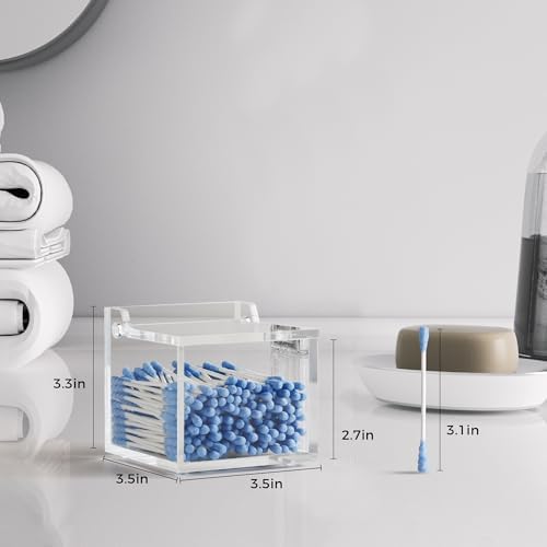 Clear Acrylic Qtip Holder With Lid Cotton Balls Swab Organizer, Square Q Tip - Image 2