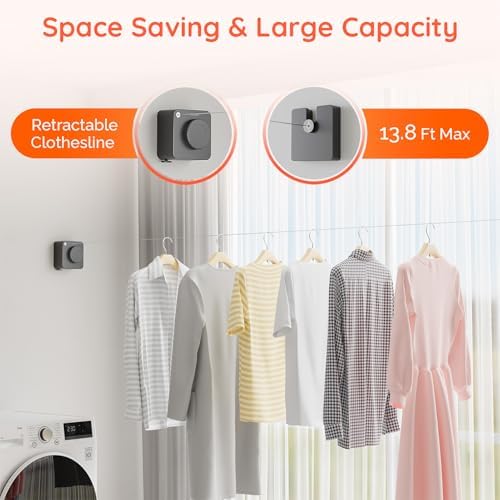 Retractable Clothesline Indoor, Non-Sagging Outdoors Clothesline Retracting - Image 2