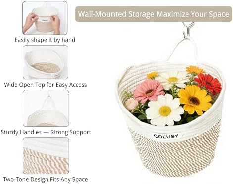 Coeusy 2 Pack Hanging Basket, Boho Wall Basket Hanging - Image 6