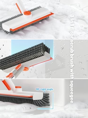 Floor Scrub Brush with Long Handle, 3 in 1 Deck Brush with Squeegee - Image 3