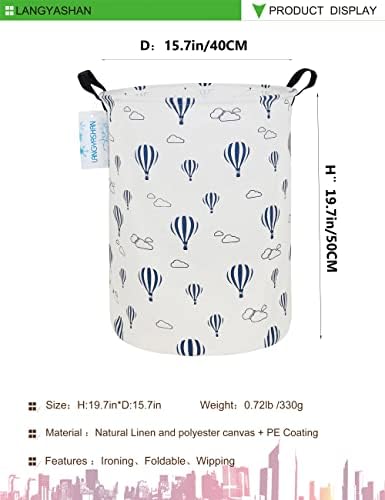 Round Laundry Basket Collapsible Storage Hamper Blue Balloon - Image 2