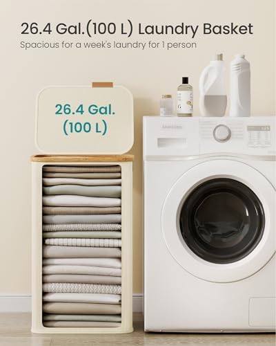 SONGMICS Laundry Hamper with Lid, 100L Laundry Basket, Bamboo Frame - Image 4
