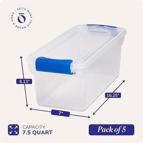 HOMZ Clear Plastic Storage Bins w/Latching Lid, 7.5 Qt, 5 Pack - Image 4