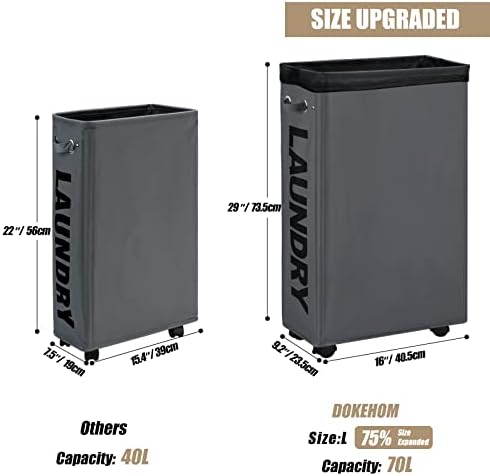 DOKEHOM 29" Enlarged Slim Rolling Laundry Basket Hamper on Wheels - Image 3
