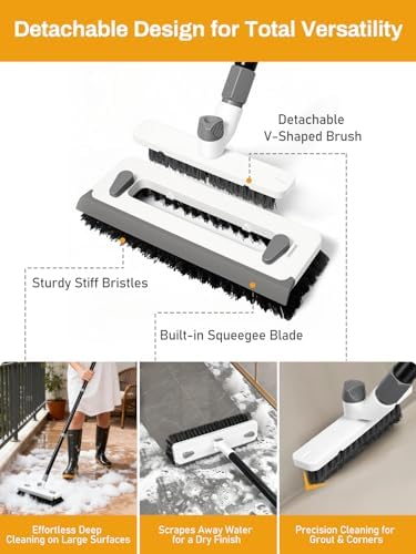 3 in 1 Floor Scrub Brush with Long Handle 55" Push Broom Stiff Bristle Scrubber - Image 3