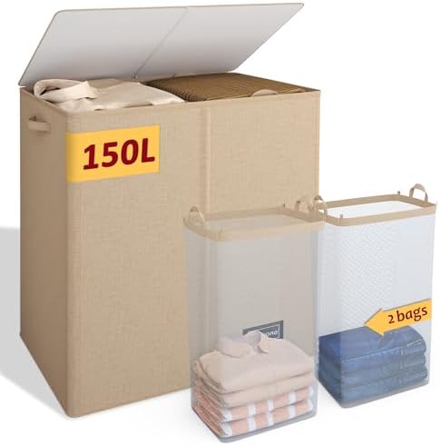 150L Laundry Hamper 2 Section, Large Laundry Hamper by Vincona