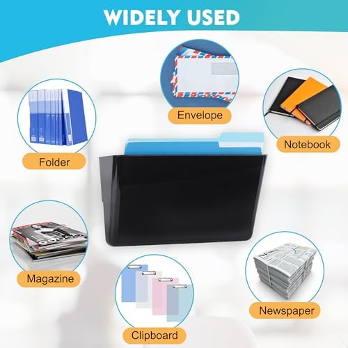 EASEPRES 6 Pack Black Plastic Single Pocket Hanging File Organizer, Wall Mount - Image 6