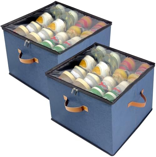 Shoe Organizer for Closet, 2 Pack Shoe Storage Bins by Vexalora