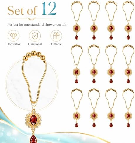 12PCS Red Gem Shower Curtain Hooks, Elegant Bathroom Decor - Image 5