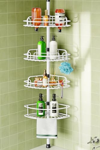 HAMITOR Rustproof Bathtub Corner Shelf, 4-Tier Shower Caddy Tension Pole by HAMITOR