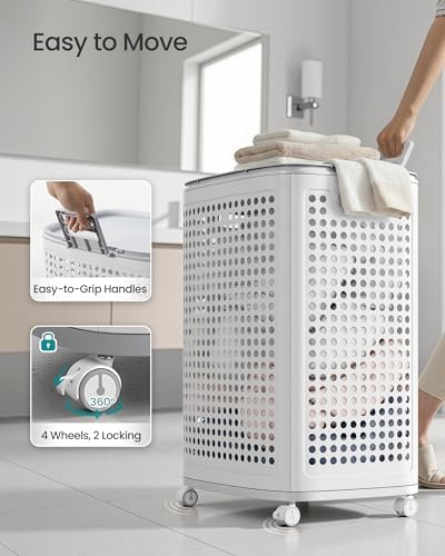 SONGMICS Laundry Hamper with Wheels, 75 L Laundry Basket with Lid - Image 5