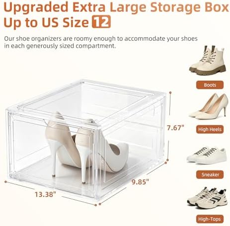 KEFA XL Shoe Storage Box Organizer, 12 Pack Shoe Boxes Clear Plastic Stackable - Image 7