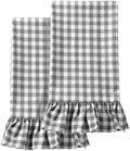 HunnmingRe 2 Pcs Gray Gingham Kitchen Towels Cotton Ruffled by HunnmingRe