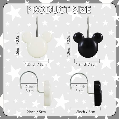 12-Piece Black White Mouse Shower Curtain Hooks - Image 3
