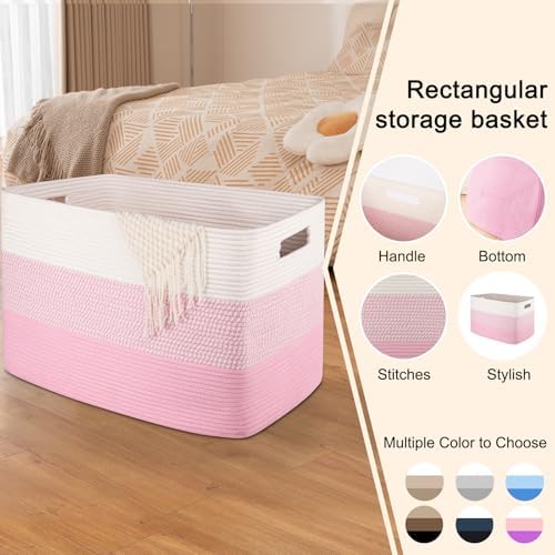 OIAHOMY 108L Extra Large Blanket Basket Dog Toy Basket Pink&White - Image 3
