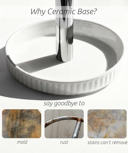 Paper Towel Holder Countertop, Ceramic Base, Fits Double to Family Rolls - Image 3