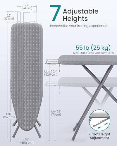 SONGMICS Ironing Board, with Iron Rest, 54 x 14 Inches - Image 4