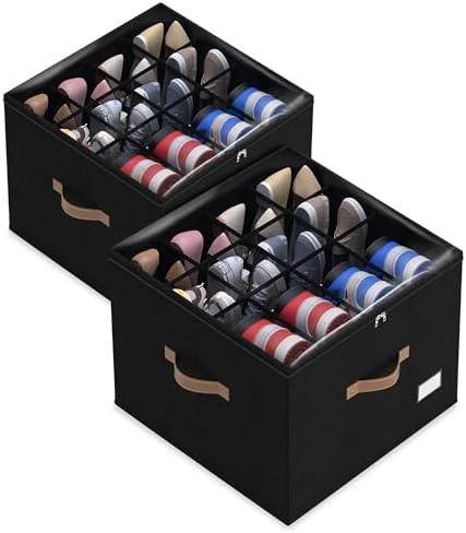 Vincona Shoe Organizer for Closet, 2 Pack Foldable Shoe Storage Bins by Vincona